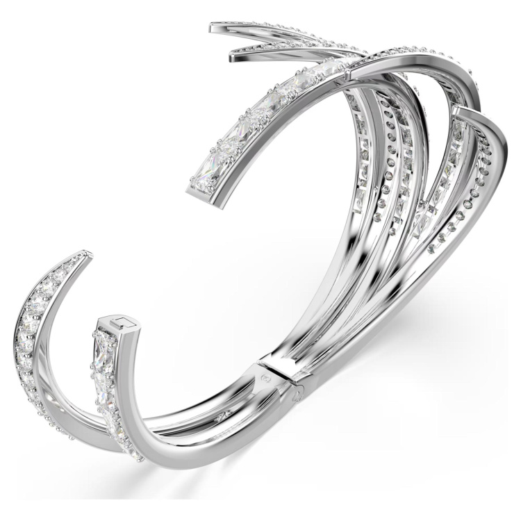 Vienna bangle Mixed cuts, White, Rhodium plated